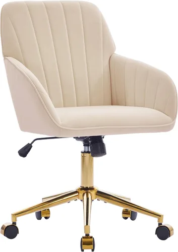 YITAI Sillones de escritorio de oficina de terciopelo con base dorada y ruedas, sillas de tocador tapizadas modernas giratorias 360 grados de altura