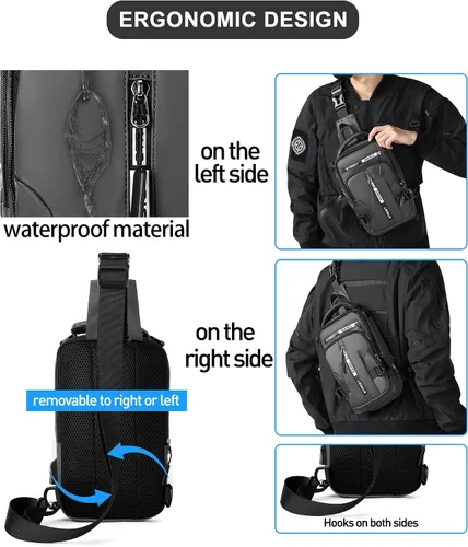 Miniatura 21 de Mochila cruzada pequeña negra para hombre y mujer, H-Negro, S, Moda