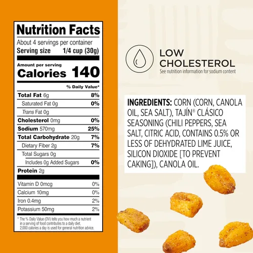 Miniatura 2 de Snak Club Tajin Maíz Tostado, Nuggets de Maíz Tostado con Condimento de Chile y Lima, Suave, Sin OGM, Sin Gluten, Aperitivo Kosher, Sin Colores ni