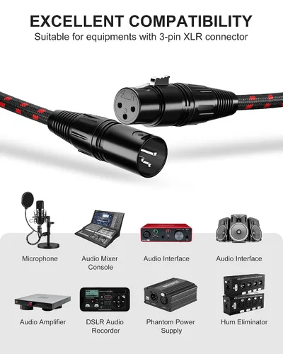 Miniatura 3 de Cable corto XLR, cable de micrófono de 1 pie, paquete de 2 unidades, toda la longitud de 6 pulgadas a 100 pies, cable de micrófono equilibrado