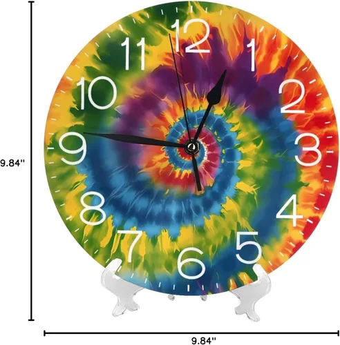 Miniatura 10 de Reloj de pared redondo tribal étnico teñido anudado, silencioso, sin tictac, relojes decorativos de cuarzo a pilas, relojes de escritorio Teñido
