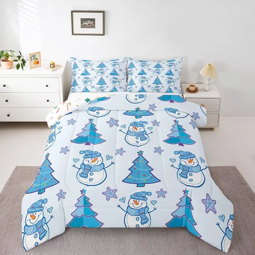 Miniatura 27 de Juego de edredón de Navidad de dibujos animados para niños, tamaño individual, juego de ropa de cama Kawaii de Papá Noel, pingüino, ciervo
