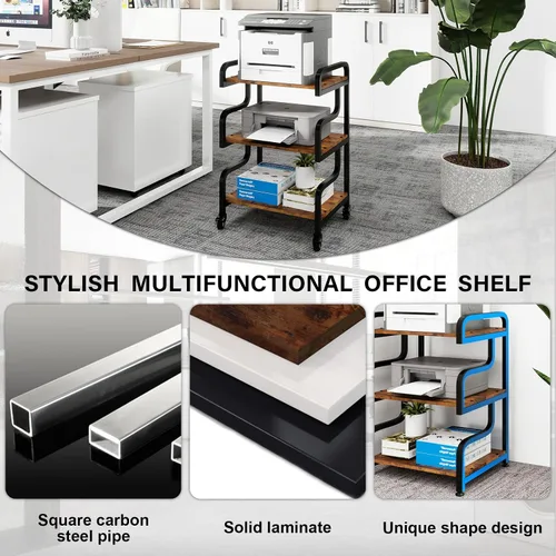 Miniatura 4 de Natwind - Soporte de impresora de 3 niveles con ruedas, carrito de almacenamiento móvil, estante de pie multiusos para reproductor multimedia