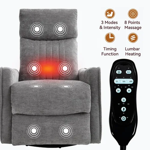 Miniatura 5 de Sillón reclinable de masaje de respaldo alto con calor, mecedora giratoria para espacios pequeños, sillón reclinable manual para adultos, perfecto