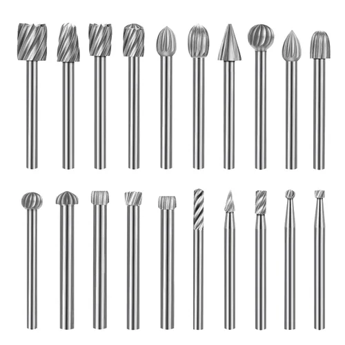 YURINWOO Juego de 20 fresas rotativas HSS, brocas de tallado y brocas de grabado para accesorios de herramientas rotativas con vástago de 1/8