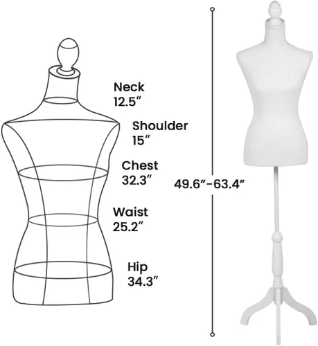 Miniatura 7 de FDW Manikin 60"-67" Altura Ajustable Mujer Vestido Modelo Pantalla Torso Cuerpo Trípode Soporte Formas de ropa (blanco)