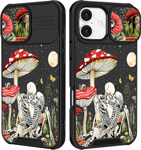 Miniatura 24 de Funermei Funda 2 en 1 para iPhone 13/iPhone 14 para mujeres, linda funda de teléfono con calavera para niñas, diseño de esqueleto gótico, divertido