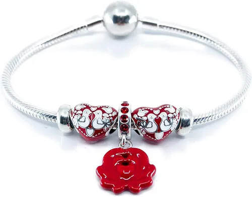 Miniatura 2 de Tortolitos en fuego, corazón de esmalte rojo y blanco de plata esterlina encanto grano S925, amor aniversario corazón esmalte encanto, arte popular