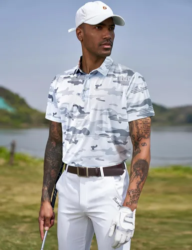 Miniatura 175 de TAPULCO Camisetas tipo polo de secado rápido para hombre, diseño de camuflaje, atléticas, ligeras, transpirables, casuales, para golf
