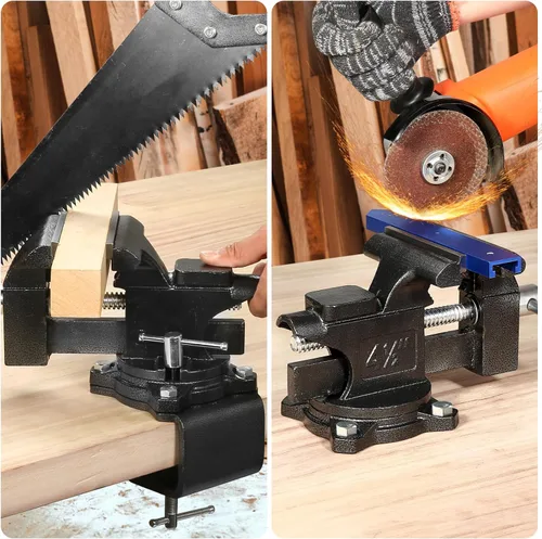 Miniatura 3 de Torno de banco, tornillo de mesa de 4-1/2" para banco de trabajo, tornillo de banco multiusos resistente 2 en 1 con mordazas suaves