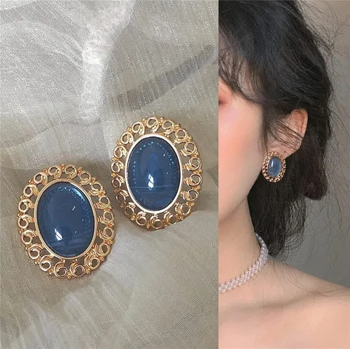 Miniatura 7 de Pendientes vintage ovalados con borde dorado para mujeres y niñas