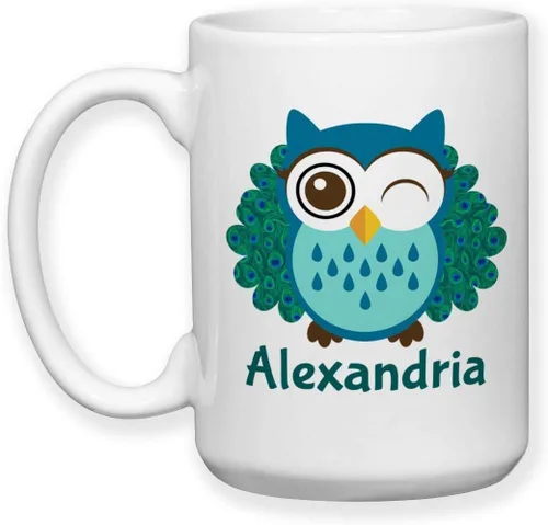 Miniatura 2 de Taza de té de cerámica monograma personalizada del pavo real del búho del pájaro lindo del diseño del pájaro
