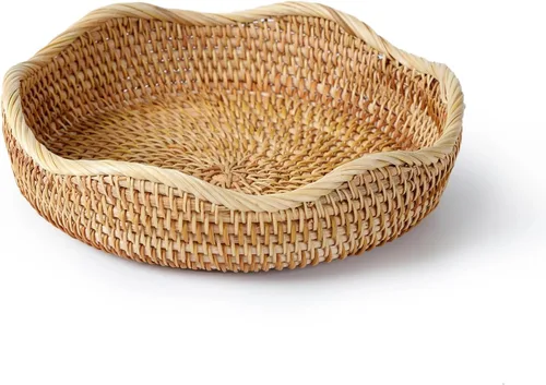 Miniatura 7 de YANGQIHOME Cesta de pan de ratán, cestas de frutas redondas, cuencos de almacenamiento de mimbre, cuencos de cesta de servicio tejida natural