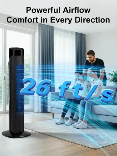 Miniatura 2 de Uthfy Ventilador de torre con control remoto, ventilador portátil oscilante de 120°, 3 velocidades y 3 modos, temporizador de 7.5 horas