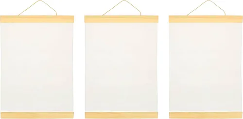 Paneles de lona de algodón en blanco, 3 piezas, lienzo de algodón blanco enmarcado de madera, con cuerda para colgar, para proyectos de acrílico,
