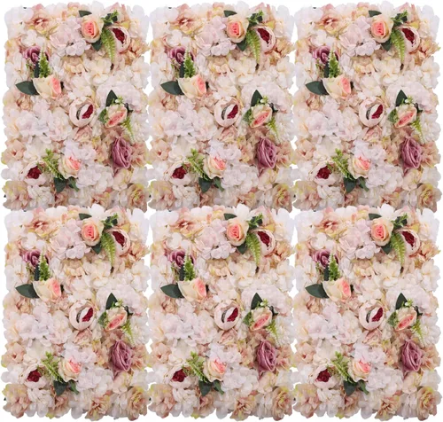 Miniatura 25 de Paneles de flores para decoración de pared, panel de fondo de pared de flores artificiales, decoración de flores, 23.6 x 15.7 in (24 x 16 pulgadas)