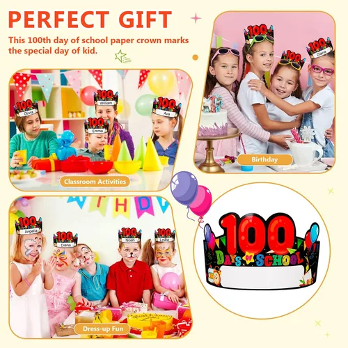 Miniatura 3 de SICOHOME Gorras de papel para niños, coronas de papel para estudiantes, jardín de infantes, suministros de fiesta preescolar, ajustables 2-100 días