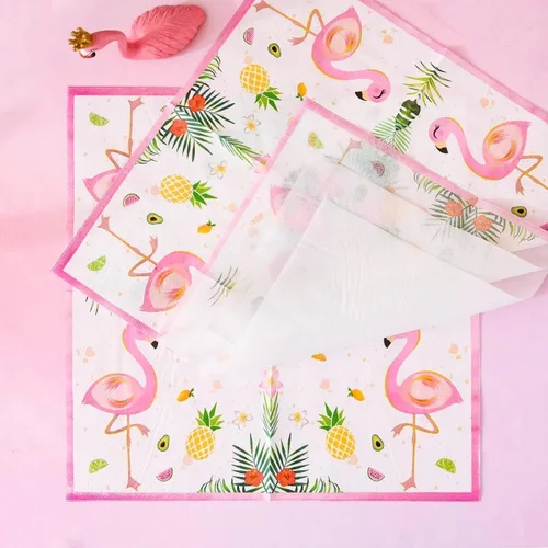 Miniatura 6 de WERNNSAI Decoraciones de fiesta de flamencos, 48 platos hawaianos y servilletas con temática de flamencos de verano, platos y servilletas tropicales