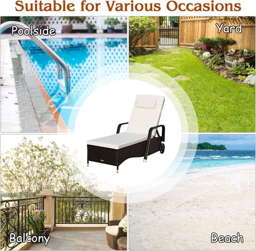 Miniatura 6 de COSTWAY Silla de salón de ratán para patio, sofá reclinable ajustable, acolchado, jardín