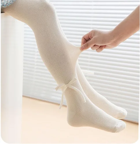 Miniatura 19 de Medias de punto trenzado para bebé niña con lazo sin costuras, mallas de algodón para bebés