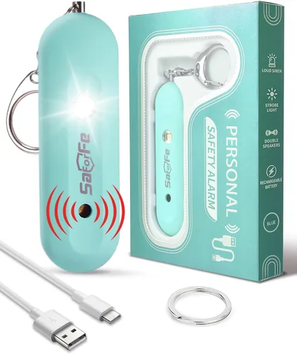 Miniatura 11 de Alarma de seguridad personal para mujeres, alarma de seguridad recargable impermeable, sirena extra fuerte de 140 dB con luz estroboscópica SOS