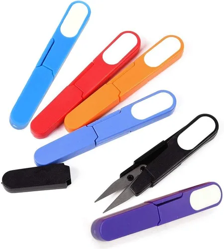 yueton 4 piezas de tijeras portátiles coloridas herramienta de corte al aire libre con tapa, tijeras en forma de U para rebordear hilo cortador de