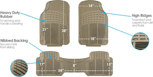 Miniatura 7 de FH Group Alfombrillas para el piso del automóvil - Goma de servicio pesado para automóviles, juego trasero de ajuste universal, recortables, Beige