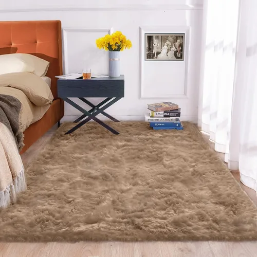 Miniatura 32 de ORINOVA Alfombras de pelo sintético lavable de color gris plateado claro para dormitorio, alfombra de felpa para sala de estar, alfombra