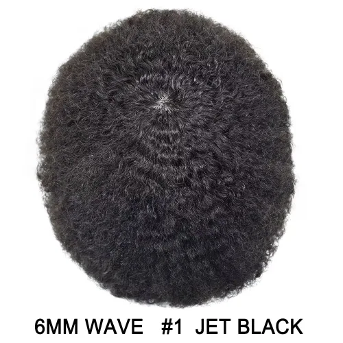 Miniatura 2 de Afro Toupee para hombres negros, rizado afro ondulado, postizo masculino, piel fina, PU negro, para hombre, tupé, reemplazo de cabello humano