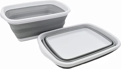 Miniatura 2 de SAMMART Tina plegable de 10 litros (2.6 galones) - Tina plegable para platos - Lavabo portátil - Tina de plástico que ahorra espacio (blanco/gris, 2)