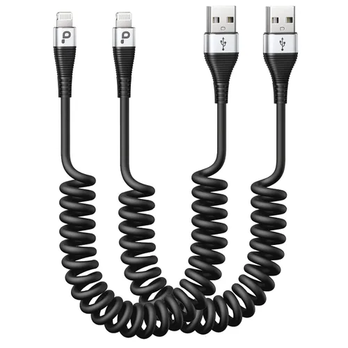 Miniatura 14 de Cable de carga para iPhone para automóvil de 3 pies, paquete de 2 cables Lightning enrollados, [certificado Apple MFi] cable de carga retráctil