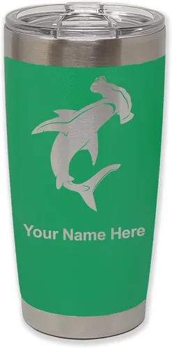 Miniatura 37 de LaserGram Vaso aislado al vacío de 20 onzas, tiburón martillo, grabado personalizado incluido (negro)