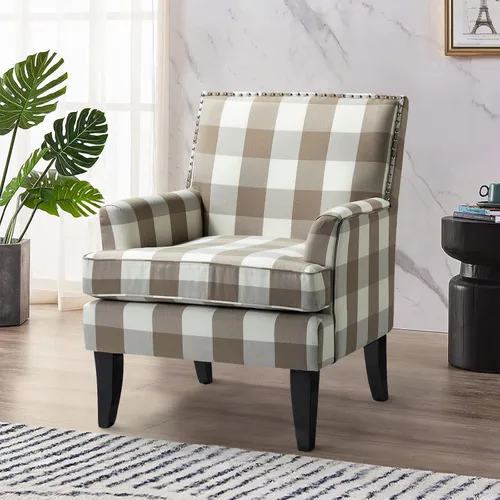 HULALA HOME Silla de Acento Moderna con Brazos y Patas de Madera, Silla de Acento de Mediados de Siglo Sillón con Respaldo Alto, Reposabrazos