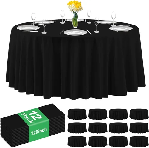 Paquete de 12 manteles de plástico rojo de alta calidad, manteles redondos de 120 pulgadas, manteles de plástico desechables para fiestas (12 Negro