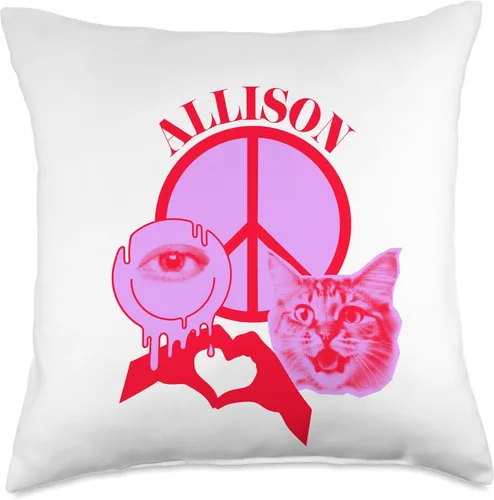 Miniatura 4 de Allison Name Personalized Peace and Karma Co. Personalized Allison First Name I Love Retro Cat Mom Throw Pillow, 16x16, Multicolor