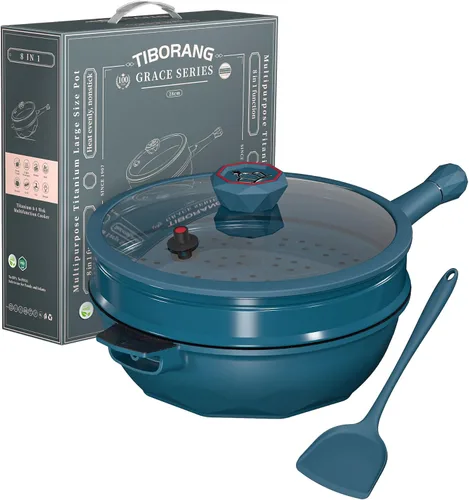 Miniatura 14 de TIBORANG Sartén antiadherente profunda para freír 8 en 1 multiusos de 11 pulgadas, 5 cuartos de galón, con indicador de calor, tapa de vidrio, mango