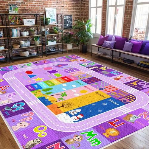 Miniatura 9 de BATATADOCE Alfombra de alfabeto para salón de clases - Alfombras ABC para sala de juegos de niños, alfombra educativa para aprender el alfabeto