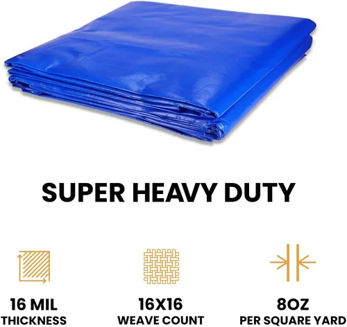 Miniatura 3 de WHITEDUCK Lona de polietileno súper resistente de 16 mil de grosor, 12 x 16 pies, impermeable, 100% resistente a los rayos UV, a prueba de Azul- 16