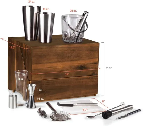 Miniatura 9 de PICNIC TIME NFL Madison Acacia - Juego de herramientas de barra de mesa, kit de camarero con soporte, juego de accesorios de bar