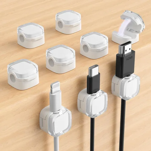Miniatura 10 de Clips de cable magnéticos, soporte de cable ajustable, organizador adhesivo de alambre para hogar, oficina, escritorio, teléfono, PC, automóvil