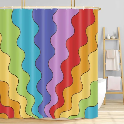 Miniatura 10 de Neutral Muted Earth Tone Wavy Shower Curtain Mid Century Modern Sage Taupe Blush Abstract Boho Bathroom Curtain Set with Hooks 36x72 Inch