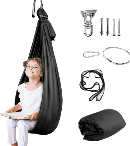 Miniatura 20 de Columpio sensorial para niños y adultos, columpio de terapia de doble capa para interiores y exteriores, columpio para acurrucarse con accesorios
