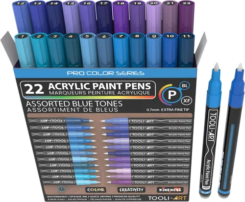 Bolígrafos de pintura acrílica, 22 tonos azules y morados, varios marcadores de la serie Pro Color, juego de marcadores de 0.028 in, punta extrafina