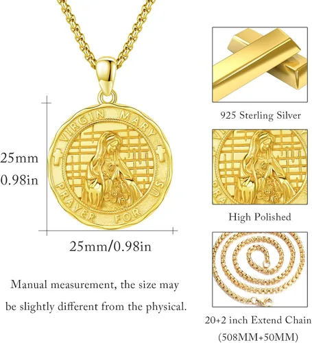 Miniatura 36 de Collar con colgante de plata de ley 925 con medalla de San Patrón, joyería religiosa para hombres y mujeres, con cadena de acero inoxidable 316L
