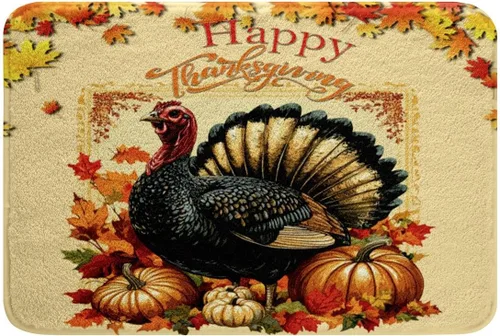 Miniatura 4 de Erosebridal Thanksgiving Turkey Bathroom Rugs - Fall Leaves Pumpkin Bath Mat for Kids Adults, Vintage Autumn Harvest Door Mat 16 x 24 Inch Rustic