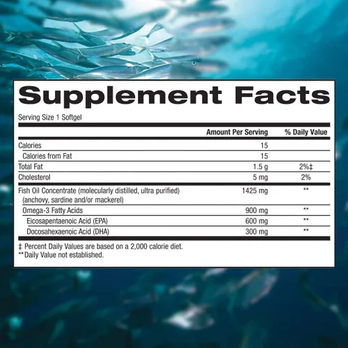 Miniatura 2 de Omega-3 de triple fuerza sin OMG 900 mg., concentrado total de aceite de pescado 1425 mg - 200 cápsulas blandas entéricas transparentes
