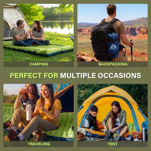 Miniatura 8 de FUN PAC Colchoneta de dormir para camping, ultraligera con almohada, bomba de pie integrada, almohadillas inflables compactas para acampar, Verde
