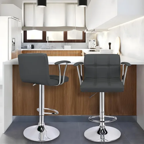 Miniatura 2 de ERGOSEAT Juego de 2 taburetes de bar, taburetes giratorios ajustables con reposabrazos y respaldo, taburetes de bar de altura de mostrador de cuero