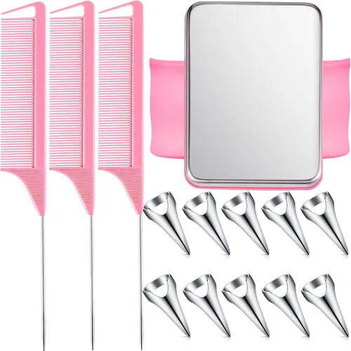 Miniatura 5 de Patelai 10 anillos de separación del cabello, 3 piezas de acero de cola de rata, peine para trenzar y pasador de muñeca magnético, herramienta