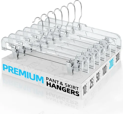Miniatura 10 de HOUSE DAY Perchas para faldas transparentes con clips, percha antideslizante de plástico para pantalones con 2 clips ajustables, percha con clip